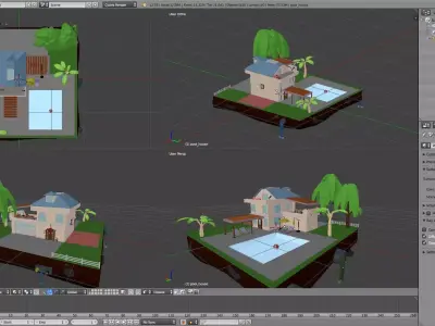 pool house low poly model Low-poly 3D model