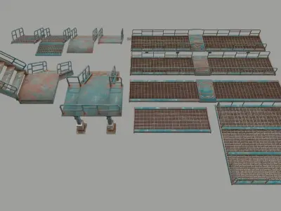 stairs set of metal Low-poly 3D model