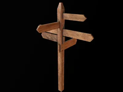 Signpost wooden directional sign Low-poly 3D model