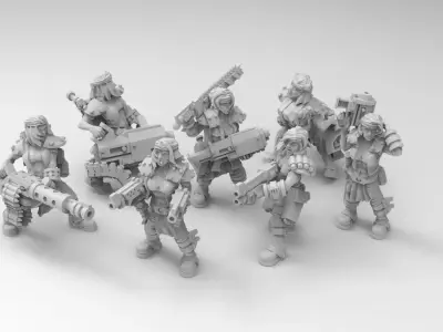 Female Miner Gang with Mixed weapons 3D print model