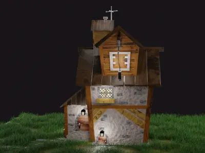 Village house Low-poly 3D model