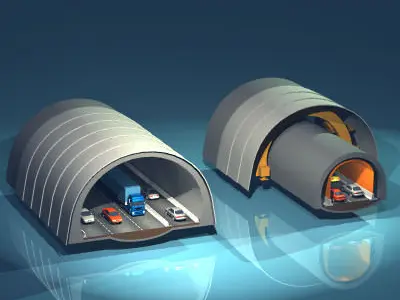 Highway tunnels cutaway 3D model