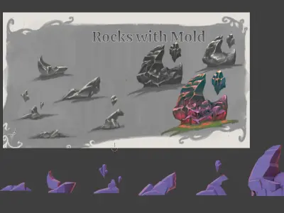 Modular Asset Pack of  Stylized Crystalized Dark Rocks Low-poly 3D model