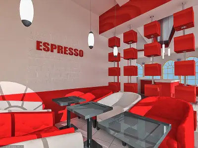 Coffee House Interior Low-poly 3D model
