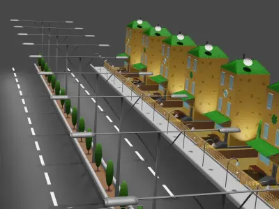 Building 3dmodel empty street at night Low-poly 3D model