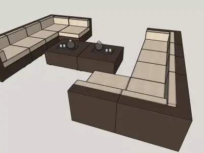 Modern Sectional Sofa with Coffee Tables  3D Model 3D model