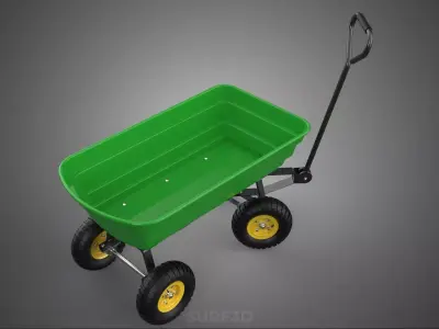FOUR 4 WHEELS HEAVY DUTY GREEN GARDEN CART WHEELBARROW PLASTIC 3D model