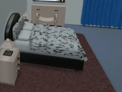 Bedroom with bed and dresser Free 3D model