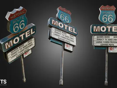 Motel Street Sign Low-poly 3D model