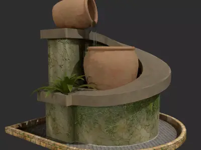 Fountain Lowpoly PBR sculpture with plant on top Low-poly 3D model