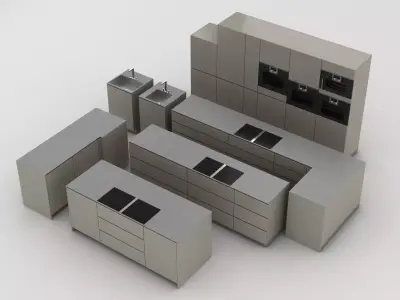 Contemporary Modular Kitchen Units 3D model