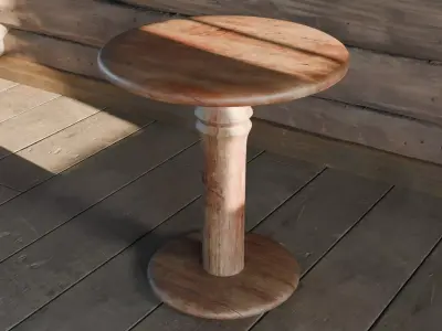 Rustic Round Side Table - Country Wooden Furniture Free 3D model