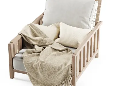 Wooden garden chair with plaid  3D model