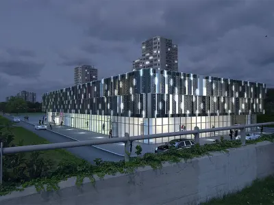 Cultural center building Low-poly 3D model