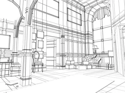 INTERIOR HALL FOR LIGHTING AND TEXTURING 3D model