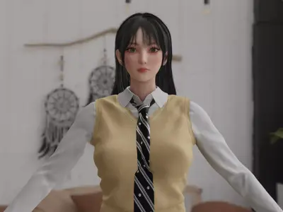 Eve stellar Blade Game Ready Fully Rigged PBR Outfits Hairstyles Low-poly 3D model