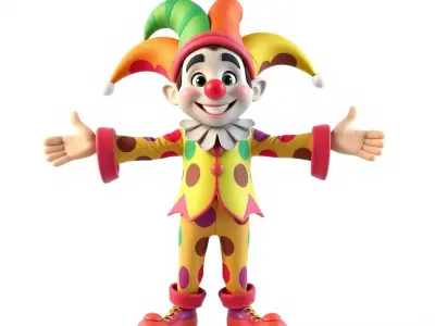 Colorful Clown Character Rigged and Animated for Games Low-poly 3D model
