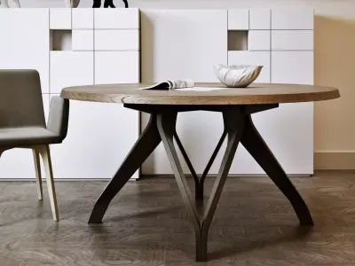 Wow round wooden table with metal legs 3D model