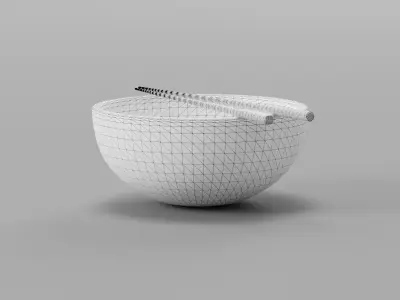 Wooden bowl with chopsticks Free 3D model