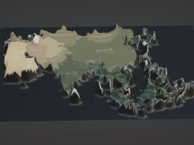 Asia Map Topography  Low-poly 3D model