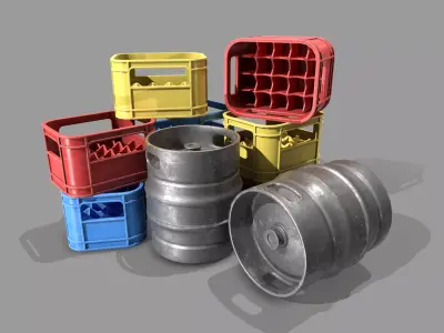 Keg and Beer crate - Tokyo steet Lowpoly Gameready Low-poly 3D model
