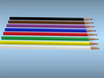 Set of multi-colored pencils Free low-poly 3D model