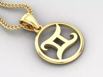 Circle Gemini Light Gold Pendant Version 6 3D print model