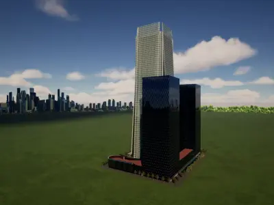 Office complex Financial district concept 3D architectural model Low-poly 3D model