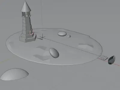 Lighthouse on the island PBR low-poly game ready Free low-poly 3D model