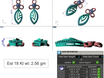 light Wight white gold diamond Earring-Nk-57ER 3D print model