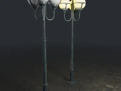 Spherical Street lamp whith triple stand 3D model