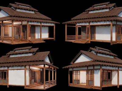 Medieval  Japanese Houses  - 4K Textures Game Ready Low-poly 3D model buy