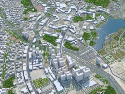 Sejong Downtown South Korea Low-poly 3D model