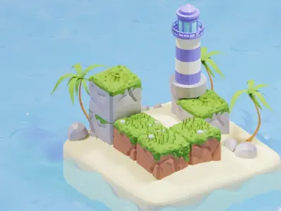 Summer Island includes lighting setup Low-poly 3D model