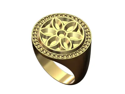 Gothic ornament large 21mm round diamond ring US size 9 3D print model
