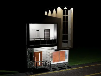 Elevation house on street at night 3D print model