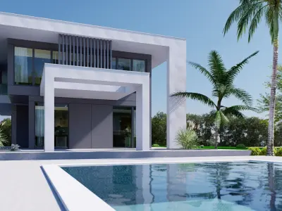 Duplex Villa house Low-poly 3D model