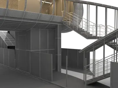 Walk Bridge With Bus Stop and Elevators 1 3D model