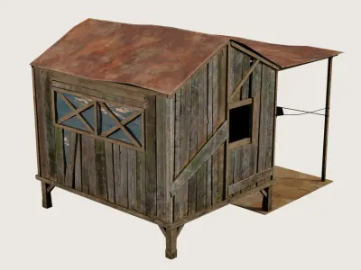 Old wooden shack Low-poly 3D model