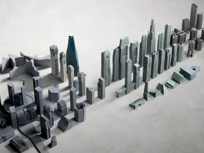 futuristic architecture set - 50 items 3D model