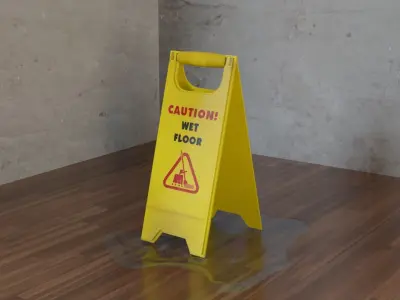 plastic caution wet sign placed on wet floors indoors Free 3D model