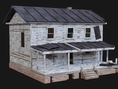 HOUSE BUILDING POSTAPO POST APO DESTROYED WOODEN OLD RUIN CITY Low-poly 3D model