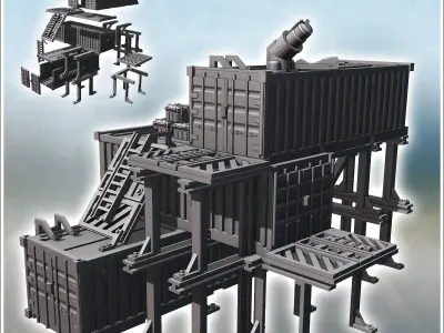 Large observation post with three containers multiple access poi 3D print model