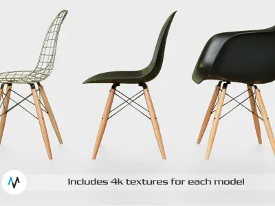 Eames Dowel chair collection Low-poly 3D model
