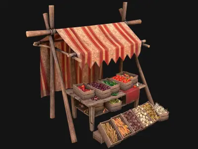 Medieval Market Stalls Tent Pack Fruit and Vegetable  Low-poly 3D model