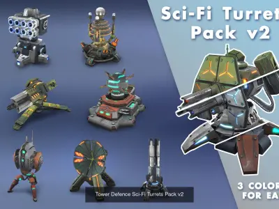 Tower Defence Sci-Fi Turrets Collection 3D Model Pack