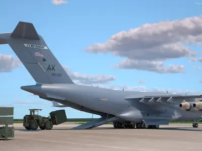  Forklift Loads Cargo to the Boeing C17 Globemaster III Rigged 