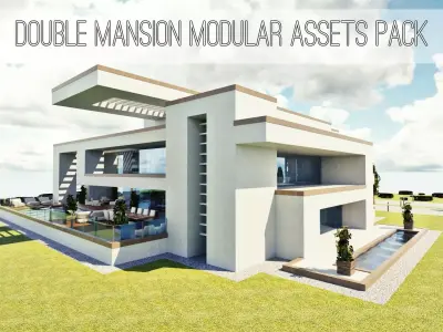 Modular Double Mansion Assets Pack Low-poly 3D model