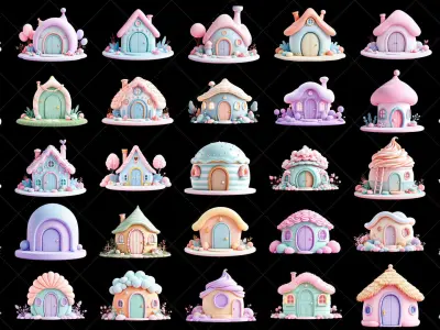 108 Transparent Fantasy Cartoon Huts Game Asset Texture