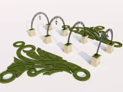 Classical Garden Archway and Topiary Set Low-poly 3D model